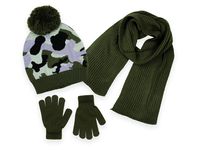 Polar Wear Boys Knit Hat, Scarf And Gloves Set (See More Colors) (Camo/Army Green)