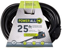 Power All - Extension Cord with Circuit Breaker - 3 Outlets - 125V | 25 ft. | 14 Gauge - Moisture Resistant, Flexible, and Durable for Outdoor / Indoor Use