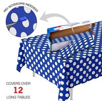 Polka Dot Plastic Tablecloth Roll - Durable Plastic Table Cover Roll | Indoor/Outdoor | 52 Inch X 100 Feet | Water Resistant Tablecover | Disposable Table Cloth with Easy to Use Safe Cutter - Blue