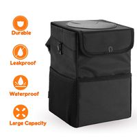Upgraded Car Trash Can with Lid and 3 Storage Pockets, 100% Leak-Proof Car Organizer, Waterproof Car Garbage Can, Multipurpose Trash Bin for Car -Auto Car Trash Bag Black 2.4 Gallons