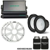 KICKER - Two 10 Inch LED Marine Subwoofers in White, 1 Pair with 600 Watt Amplifier Bundle