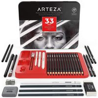 Arteza Drawing Set for Adults, Set of 33 Artist Sketching Tools, Includes 20 Graphite & 4 Charcoal Pencils, 1 Fineliner, 3 Blenders, 1 Sharpener, 3 Erasers & 1 Hobby Knife, for Beginners & Experts