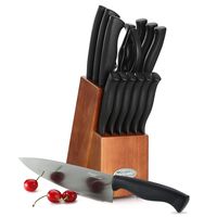 Marco Almond KYA30 Black Titanium Knife Set, Kitchen Cutlery Knives Set with Wooden Block, Black Titanium Coating, Chef Quality, Safety Perfect For Home & Pro Use, Best Gift, 14 Pieces Walnut Block