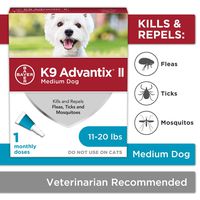 Bayer Animal Health K9 Advantix II Flea and Tick Prevention for Dogs, Dog Flea and Tick Treatment for Medium Dogs 11-20 lbs, 1 Monthly Application