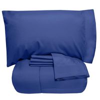 Sweet Home Collection 7 Piece Comforter Set Bag Solid Color All Season Soft Down Alternative Blanket & Luxurious Microfiber Bed Sheets, Queen, Royal Blue