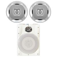 Lanzar Marine Amp Woofer and Speaker Package - AQTB8 8'' 1000 Watts Low-Profile Super Slim Active Amplified Marine/Waterproof Subwoofer System - AQ5DCS 300 Watts 5.25'' Dual Cone Marine Speakers (Silver Color) (Pair)