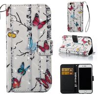 Amocase Wallet Leather Case with 2 in 1 Stylus for iPhone 6/6S 4.7 inch,Premium 3D Printed Magnetic PU Leather Card Slot Stand Fold Flip Case with Wrist Strap - Colorful Butterfly