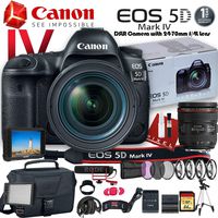 Canon EOS 5D Mark IV DSLR Camera with 24-70mm f/4L Lens (USA Model) (1483C018) W/Canon Bag, Extra Battery, LED Light, Mic, Filters, Tripod, Monitor and More - Professional Bundle
