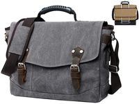 Scioltoo Laptop Messenger Bag Retro Canvas Leather Large Briefcase Waterproof Hiking Camping Shoulder Bag 15.6 Inches Dark Gray A-DARK GREY