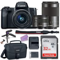 Canon EOS M50 Mirrorless Digital Camera (Black) Bundle with Canon EF-M 15-45mm is STM & Canon EF-M 55-200mm f/4.5-6.3 is STM Lens + Basic Camera Kit