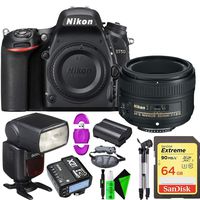 Nikon D750 DSLR Camera (Body Only) + Nikon 50mm 1.8G AF-S Lens + 64GB Memory Card + GODOX Flash (TTL) with Built-in Receiver + Godox X2 2.4 GHz TTL Wireless Flash Trigger