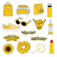Vsco Girls Stickers for Water Bottles Big 15-Pack, Yellow Waterproof Stickers for Hydro Flask,Laptop,Phone,Travel, Photo Sharing, Outdoor - Cute, Trendy, Aesthetic Vinyl Stickers for Teen Girls, Kids