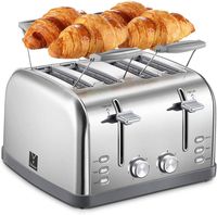 Yabano 4 Slice Toaster, Retro Bagel Toaster with 7 Bread Shade Settings and Warming Rack, 4 Extra Wide Slots, Defrost/Bagel/Cancel Function, Removable Crumb Tray, Stainless Steel Toaster, Silver