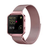 Akale Metal Band Compatible with Fitbit Blaze, Small and Large Stainless Steel Band with Metal Frame Replacement Strap Wristband for Fit bit Blaze Smart Fitness Watch, Women Men(Rose Pink Large-A)