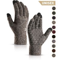 TRENDOUX Driving Gloves, Unisex Knit Winter Touchscreen Glove Men Women Texting Smartphone - Elastic Cuff - Thermal Wool Lining - Stretchy Material Coffee and White - L