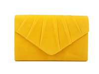 Nodykka Women Evening Envelope Rhinestone Frosted Handbag Party Bridal Clutch Purse (Velvet Yellow)