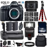 Canon EOS 5D Mark IV DSLR Camera With 50mm f/1.8 STM Lens + Professional Battery Grip + UV Protection Filter + Flash + Extra Battery + Case + Wrist Strap + Tripod + Card Reader - International Version