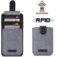 Card Holder for Back of Phone RFID 5 Pull Credit Card Cash Cell Wallet Pocket Canva Leather Case for iPhone/Android/Samsung/Smartphones (Black)