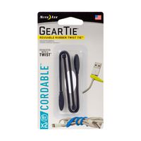 Nite Ize Gear Tie Cordable, The Orginal Reusable Rubber Twist Tie with Stretch-Loop for Cord Management + Storage, 6-Inch, Black, 2 Pack, Made in The USA