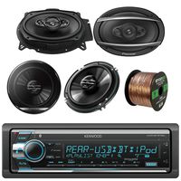 Kenwood in-Dash AM/FM/CD/MP3 Car Stereo Receiver, Bluetooth with Pioneer 6.5" 2 Way Speakers 250W(Pair), Pioneer 6"x9" 420W 3-Way Speaker(Pair) & Enrock 16-Gauge 50 Feet Speaker Wire