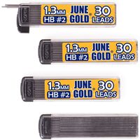 June Gold 120 Pieces, 1.3 mm HB #2 Lead Refills, 30 Pieces Per Tube, Medium Bold Thickness, Break Resistant Lead/Graphite (Pack of 4 Dispensers)