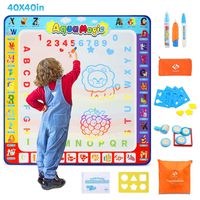 Fansteck Water Doodle Mat, Large Water Drawing Mat 40X40 inch, No Mess Aqua Magic Doodle Mat with 24 Accessories, Colorful Educational Toy and Ideal Gift for Toddlers, Boys, Girls Age of 2 3 4 5 6 7 8
