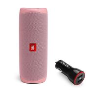JBL Flip 5 Waterproof Portable Wireless Bluetooth Speaker Bundle with 2-Port USB Car Charger - Pink