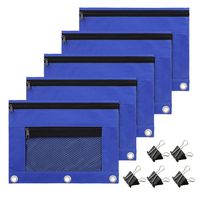 3 Ring Pencil Pouch with Zipper,Mesh Window,Multifunctional Binder Pockets,Pencil Bags with Five Long Tail Clips (Blue)