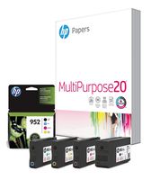 HP 952 | Ink Cartridges with 150 Sheets of 8.5x11 Paper | Black, tri-Color | F6U15AN, L0S49AN, L0S52AN, L0S55AN
