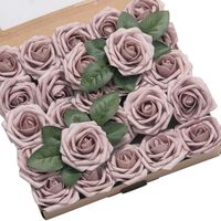 Ling's moment Roses Artificial Flowers 25pcs Realistic Dusty Rose Fake Roses with Stem for DIY Wedding Bouquets Centerpieces Floral Arrangements Decorations