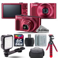 Canon PowerShot SX620 HS Digital Camera (Red) + LED Kit + Flexible Tripod w/ Wrapable Legs + Backup Battery + 64GB Class 10 Memory Card + Digital Camera Case - International Version