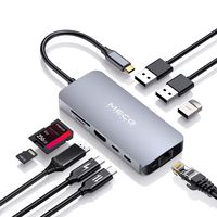 USB C Hub, MECO 9 in 1 Type C Adapter with 2 USB-C Port (Charging + Data), 4K HDMI, Ethernet Port, 3 USB 3.0 Ports, SD/TF Card Reader for MacBook Pro/Air Chromebook, More Type-C Devices