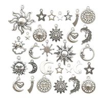 100g(80pcs) Craft Supplies Mixed Antique Silver Sun Moon Stars Charms Pendants for Crafting, Jewelry Findings Making Accessory for DIY Necklace Bracelet M250