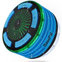 BassPal Shower Speaker Waterpoof IPX7, Portable Wireless Bluetooth Speakers with Radio, Suction Cup & LED Mood Lights, Super Bass HD Sound Perfect Pool, Beach, Bathroom, Boat, Outdoors (01.Blue)