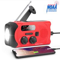 Emergency AM/FM/NOAA Weather Solar Crank Radio with SOS Alarm, Bright Flashlight and 2000mAh Power Bank for Emergency and Outdoor Activies (RED)