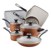 Farberware 21955 High Performance Nonstick Cookware Pots and Pans Set Dishwasher Safe, 17 Piece, Copper