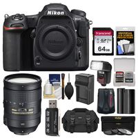 Nikon D500 Wi-Fi 4K Digital SLR Camera Body with 28-300mm VR Lens + 64GB Card + Case + Flash + Battery & Charger + Filters + Kit