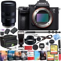 Sony a7III Full Frame Mirrorless Interchangeable Lens Camera Body Bundle with 28-75mm F/2.8 Di III RXD Full Frame E-Mount Lens, 64GB Memory Card, Bag, Flash, Monopod and Accessories (5 Items)