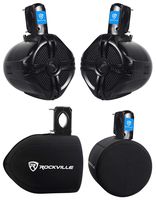 Pair Rockville RWB65B 6.5" Black 250 Watt Marine Wakeboard Tower Speakers+Covers