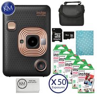 Fujifilm Instax Mini LiPlay Hybrid Camera (Elegant Black) w/Advance Instant Cam Bundle - Includes: Film, Camera Bag, 16GB Micro Memory Card, and 50 Fresh Exposures