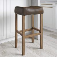 Nathan James Hylie Nailhead Wood Pub-Height Kitchen Counter Bar Stool 29", Dark Brown/Light Brown