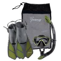 Seavenger Aviator Snorkel Set: Mask, Fins, Snorkel (Black Silicone/Green, S/M)