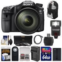 Sony Alpha A77 II Wi-Fi Digital SLR Camera & 16-50mm Lens with 64GB Card + Battery + Charger + Backpack + Flash + 3 Filters + Kit