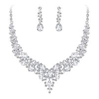 BriLove Wedding Bridal Necklace Earrings Jewelry Set for Women Austrian Crystal Teardrop Cluster Statement Necklace Dangle Earrings Set Clear Silver-Tone