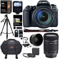 Canon EOS 77D Camera EF-S 18-135 is USM Kit, Lexar 64GB U3 Memory Card, Wide Angle Auxiliary Lens, Filter Kit, Ritz SLR Camera Bag and Accessory Bundle