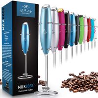 Zulay Metallic Milk Frother Handheld Foam Maker for Lattes - Whisk Drink Mixer for Bulletproof® Coffee, Mini Foamer for Cappuccino, Frappe, Matcha, Hot Chocolate by Milk Boss - Metallic Ice Blue