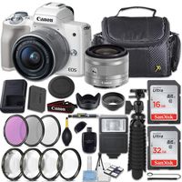 Canon EOS M50 24.1MP Mirrorless Digital Camera (White) + EF-M 15-45mm f/3.5-6.3 is STM Lens (Silver) + 48GB Memory + Filters & Macros + Spider Tripod + Slave Flash + Professional Accessory Kit