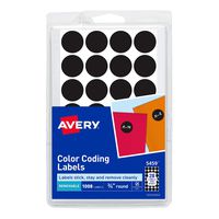 Avery 05459 Handwrite Only Removable Round Color-Coding Labels, 3/4" dia, Black (Pack of 1008)