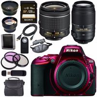 Nikon D5500 DSLR Camera with AF-P 18-55mm VR Lens (Red) + Nikon 55-300mm f/4.5-5.6G ED VR Lens + Sony 128GB SDXC Card + Carrying Case Bundle