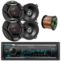 Kenwood KMM-BT322U Car Stereo Bluetooth USB/AUX Digital Media Receiver Bundle Combo with 4X JVC CS-DR520 5-1/4" 520 Watt 2-Way Black Audio Coaxial Speakers + Enrock 50-Foot 16-Gauge Speaker Wire
